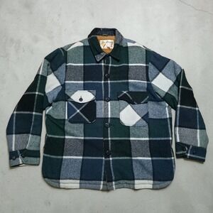 Vintage Fox Knapp Plaid Wool Jacket Sherpa Lined Coat Green Blue Mens Size Large